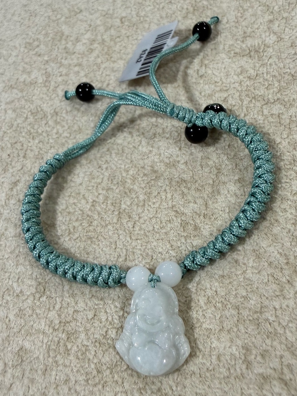 Teal Braided Bracelet with White Jade Buddha Pendant